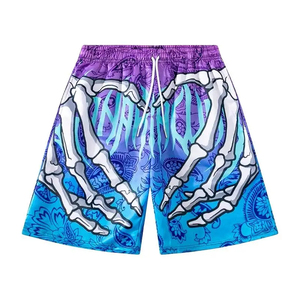 Pantalones cortos de hombre de cintura media con cordón, de secado rápido, con estampado gótico de manos de esqueleto y anarquía, hasta la rodilla - Product Image 3