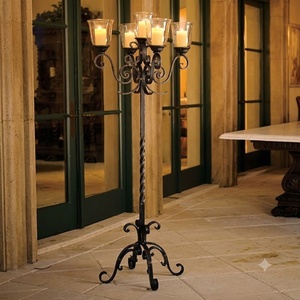 Support de bougie en fer forgé fait main 4x8 pouces, durable, résistant aux intempéries, sans électricité, décoration de centre de table - Product Image 2