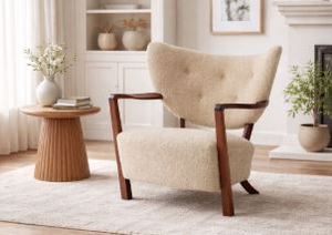 Fauteuil simple pliable en bois massif et velours d'agneau, design français moderne, pour bureau à domicile et salon - Product Image 3