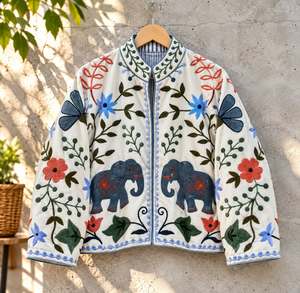 <b>Women</b>’s <b>Velvet</b> Suzani Embroidered <b>Jacket</b>, Floral Boho Ethnic Winter Coat, Handmade Multicolor <b>Jacket</b> - Product Image 3