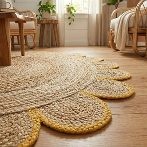 Extra Large Round <b>Scalloped</b> Jute Area <b>Rug</b> Custom Handmade Oversized Bohemian Eco-Friendly - Product Image 5