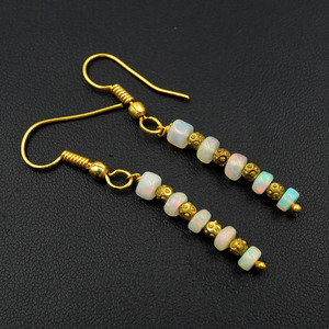 Welo <b>Opal</b> Bead <b>Earrings</b>, 925 Silver & 14k Gold, Ethiopian Gemstone - Product Image 4