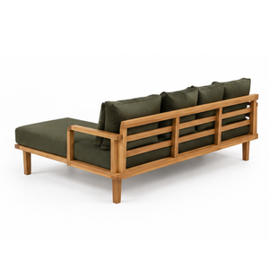 Conjunto de Sofá en Forma de L para Exteriores de Madera de Teca Sólida con Cojines Verde Oliva Oscuro y Mesas de Centro Redondas para Patio, Piscina, Hotel, Resort - Product Image 5