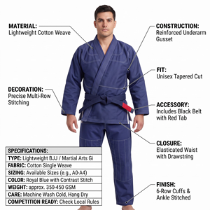 Kimono d'arts martiaux léger unisexe - Uniforme d'entraînement avec genoux renforcés - Product Image 5