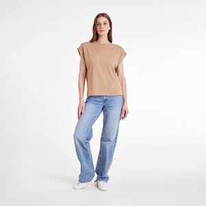 Premium Quality Summer Cap Sleeve Loose Solid High-Neck Jersey Streetwear Eco-Friendly Cap Sleeve <b>T</b>-<b>Shirts</b> Casual Wear Women Tee - Product Image 4