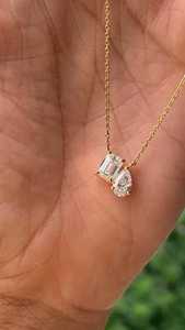 Women's 1+1CT Two Stone Diamond Necklace <b>Emerald</b> Pear Cut Lab Grown Diamond <b>Pendant</b> IGI Certified 14K Yellow Gold Classic - Product Image 6