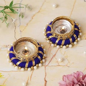 Elegant Golden Blue Decorative <b>Tea</b> <b>Light</b> Candle Holders for Home Decor - Product Image 3