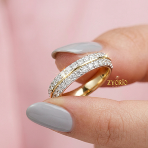 แหวนเพชรทรงกลมสองแถว ทอง 18K วงแหวนนิรันดร์ เครื่องประดับสำหรับผู้หญิง - Product Image 2