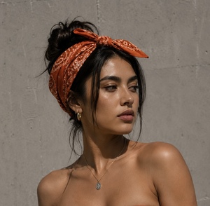 Bold <b>Orange</b> Cotton <b>Bandana</b> for Men and Women, Unisex Paisley Head Scarf for Everyday Streetwear, Travel, Festival and Daily Wear - Product Image 2