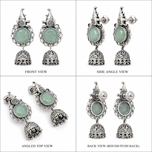 Large Quantity <b>Oxidized</b> Silver Bollywood Jhumka Dangle Earrings with Monalisa Bezel Setting Wedding Gift for Women Bulk Supplier - Product Image 3
