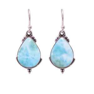 Boucles d'oreilles pendantes en larimar, argent sterling 925, pierre précieuse en forme de poire, bijoux faits à la main, cadeau de luxe pour femmes - Product Image 3