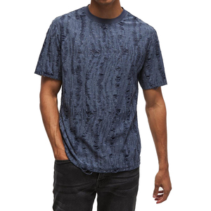 T-shirt décontracté pour homme, bleu uni, manches courtes, col rond, coupe ample, logo sur le devant, coton biologique 220g - Product Image 5