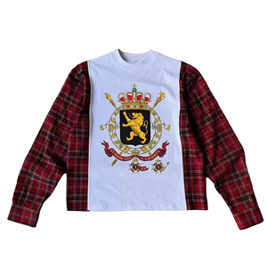 Vintage Custom <b>Patchwork</b> Oversized Boxy Fit Heavyweight 100% Cotton Graphic DTG Printing Flannel Long Sleeve T-<b>Shirt</b> for Men's - Product Image 5