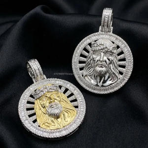 Religious Portrait <b>Pendant</b> 925 Sterling <b>Silver</b> Moissanite Diamond Iced Out Round Hip Hop Jewelry <b>For</b> <b>Men</b> - Product Image 1