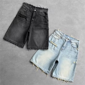 Shorts Capri en jean gris délavé pour homme, taille mi-haute, fermeture boutonnée, style décontracté, couleur unie, tissu respirant - Product Image 4