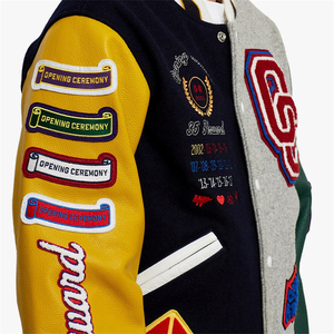 Men's Varsity <b>Jacket</b> Patchwork Embroidered Letterman Style Preppy Design Multi Color Sleeve Logo Front Closure - Product Image 4