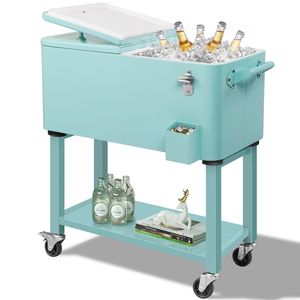 Frigorifero portatile da 80 litri con ruote, motivo leopardato, in metallo, con vassoio inferiore e apribottiglie, ideale per feste in patio - Product Image 1
