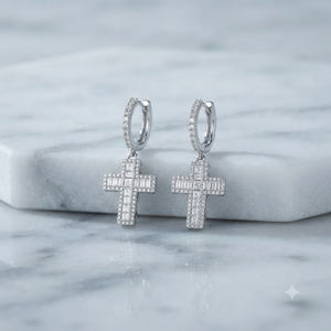 Trendy Style Christian Religious Cross Design Hoop <b>Earrings</b> Iced Custom <b>Gold</b> Plated 925 Silver Moissanite Engagement Party Stud - Product Image 3