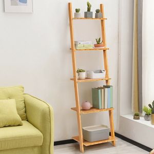 Librero Moderno de Bambú de 5 Niveles con Forma de Escalera para Sala de Estar u Oficina - Product Image 2