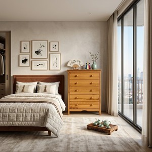 Commode à 5 tiroirs en bois massif, style scandinave, en pin, pour chambre à coucher, autoportante - Product Image 4