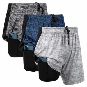Shorts de course à séchage rapide pour hommes avec poche pour téléphone, cordon de serrage à la taille, short de sport décontracté gris bleu noir - Product Image 1
