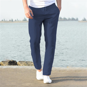 2023 hommes coton lin pantalon mâle automne nouveau respirant couleur unie lin pantalon Fitness Streetwear S-3XL-marine, US 3XL 100- - Product Image 1