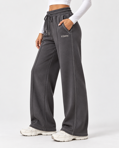 Pantalon de survêtement large pour femme F2WIN, taille haute, cordon de serrage, coupe décontractée, longueur intégrale, bleu marine uni avec poches - Product Image 4