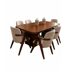 Juego de Comedor de Madera de Teca de Lujo, Muebles de Comedor Modernos de Madera, Silla Tapizada, 6 Plazas, para Hogar, Hotel, Villa, Restaurante - Product Image 4
