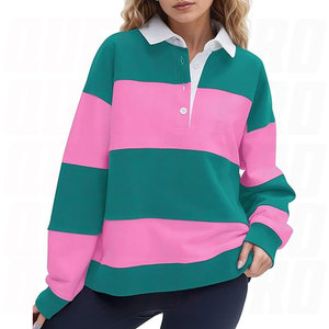 T-shirt Polo Rugby Vintage Oversize à Manches Courtes en Coton Thermique Épais Color Block pour Homme Rayé - Product Image 1
