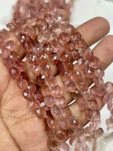 Perles facettées en forme de cœur en quartz rose naturel AAA, 6-7 mm environ. Perles de bijoux en pierres précieuses brutes de 8 pouces - Product Image 5