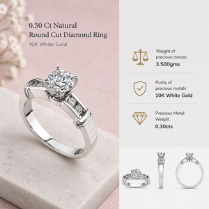 Solitaire 0.50 Ct Real Natural Round Cut Diamond <b>Ring</b> | 10K White <b>Gold</b> Wedding Engagement <b>Ring</b> Classic Prong <b>Set</b> Fine Jewelry - Product Image 5