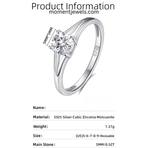 Minimalist 925 <b>Sterling</b> <b>Silver</b> Moissanite Open <b>Ring</b> for Women Simple Style <b>Adjustable</b> Zircon <b>Ring</b> Rhodium Plated O-Shape - Product Image 5
