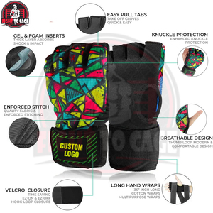 Vendas para manos de boxeo, guantes interiores con gel, vendas acolchadas elásticas, soporte largo para muñeca, para MMA, Muay Thai, Kickboxing - Product Image 3