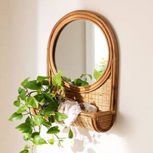 Espejo de pared bohemio de ratán con estante para pasillo, baño y decoración de oficina en casa, espejos de ratán vintage de Vietnam - Product Image 3
