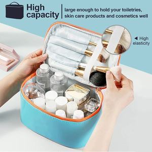 Bolsa de Maquillaje Portátil de Viaje para Mujer, Organizador de Cosméticos con Cierre, de Cuero PU, Lavable e Impermeable - Product Image 3