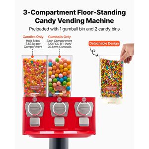 Máquina Expendedora de Dulces de Triple Compartimento con Soporte, Dispensador de Chicles Integrado para Venta de Dulces - Product Image 2