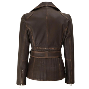 ELEGANT CORPORATION Women's Polyester Shell Leather Jacket Full Sleeve Zipper Closure Turn-<b>down</b> Collar Belted Design Breathable - Product Image 3