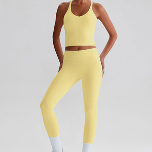 Ensemble de yoga solide au design optimal pour femmes, respirant, écologique, en Spandex/Nylon, 2 pièces, service OEM, prix bas - Product Image 1