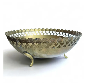Brass Fruits Bowl <b>Basket</b> Polished Finished Used Heart Cutouts Rim With Handle and Table Top Decor Bowl - Product Image 2