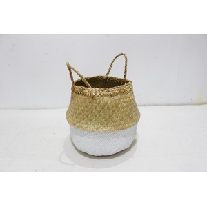 Handwoven Seagrass Storage <b>Basket</b> <b>Plant</b> Pot Holder Two Tone Belly <b>Basket</b> with Handle - Product Image 5