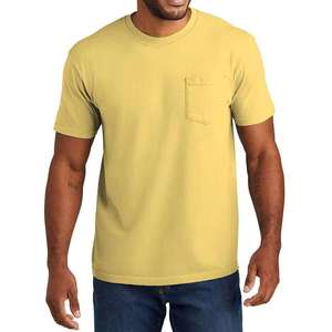 T-shirt en coton uni avec logo personnalisé pour homme, manches courtes, jaune moutarde, col rond, décontracté, uni, vente en gros - Product Image 1