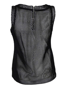 Camiseta sin mangas de malla elástica 100% algodón blanca para hombre, cuello redondo, transpirable, de punto, con diseño hueco de puntos, estilo casual - Product Image 6