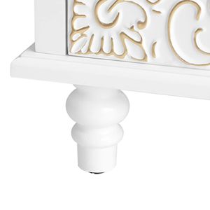 Buffet en bois blanc avec sculptures florales, armoire à 2 portes, meuble d'appoint décoratif, credenza de rangement pour salon ou entrée - Product Image 5