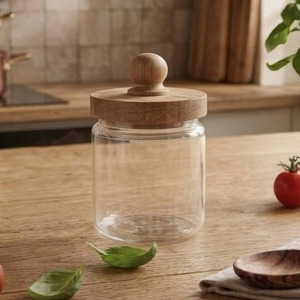 Set Of 3 Glass Containers With Wooden Lid Airtight Kitchen Storage <b>Jars</b> For Tea Coffee Sugar Stylish Counter Organizer - Product Image 3