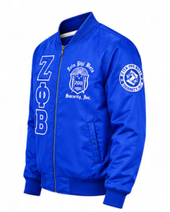 เสื้อแจ็คเก็ตบอมเบอร์สีน้ำเงิน Zeta Phi Beta แบบมีซิปด้านหน้า ปักโลโก้ กันลม เสื้อแจ็คเก็ตผู้หญิงสำหรับฤดูใบไม้ร่วง - Product Image 3