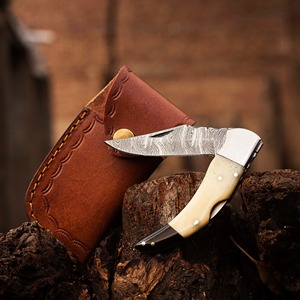 Cuchillo Plegable Artesanal de Grado Industrial/DIY, 7.5 Pulgadas, Acero de Damasco, Mango de Hueso y Cuerno, Clip de Cambio Rápido de 3mm, Punta Recta - Product Image 6