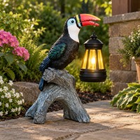 Décoration animale tropicale colorée : Lanterne suspendue Toucan, statue d'oiseau en résine à énergie solaire avec lumière chaude