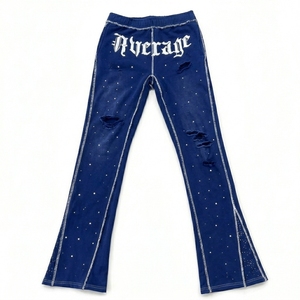 Survêtement homme vintage coupe ample, effet vieilli, avec broderie et appliques, délavage acide, fermeture éclair, strass, en coton doux, taille mi-haute - Product Image 6