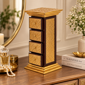 Handcrafted Classic Wooden Aluminum Alloy Pillar Almari <b>with</b> 4 <b>Drawers</b> Decorative <b>Storage</b> <b>Cabinet</b> for Living Room - Product Image 6