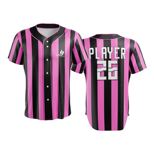 Camiseta de Béisbol Personalizada con Rayas Rosas y Negras, Sublimada, de Manga Corta, que Absorbe la Humedad, de Alta Calidad, Fabricante OEM ODM - Product Image 1